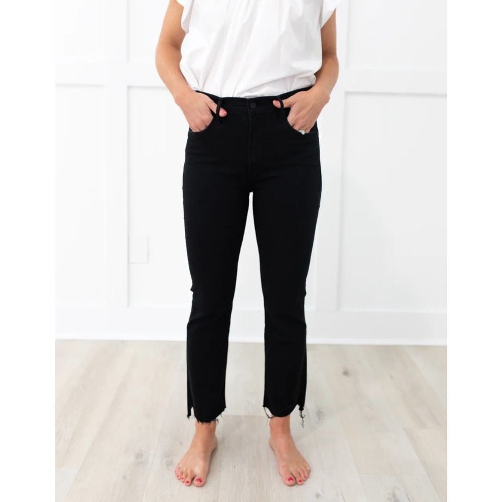MOTHER The Insider Crop Jeans Women’s Size 26 Black Denim “Not Guilty” | Raw Hem